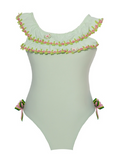 Mint Floral Ruffle  Swimwear