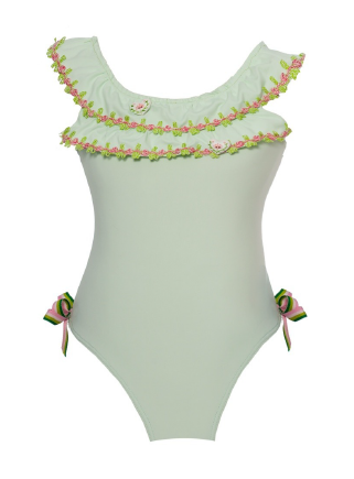 Mint Floral Ruffle  Swimwear