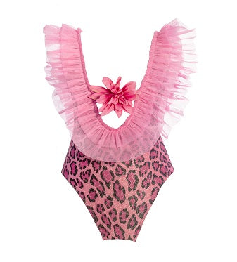 Pink Leopard Ruffle Swimsuit DONE