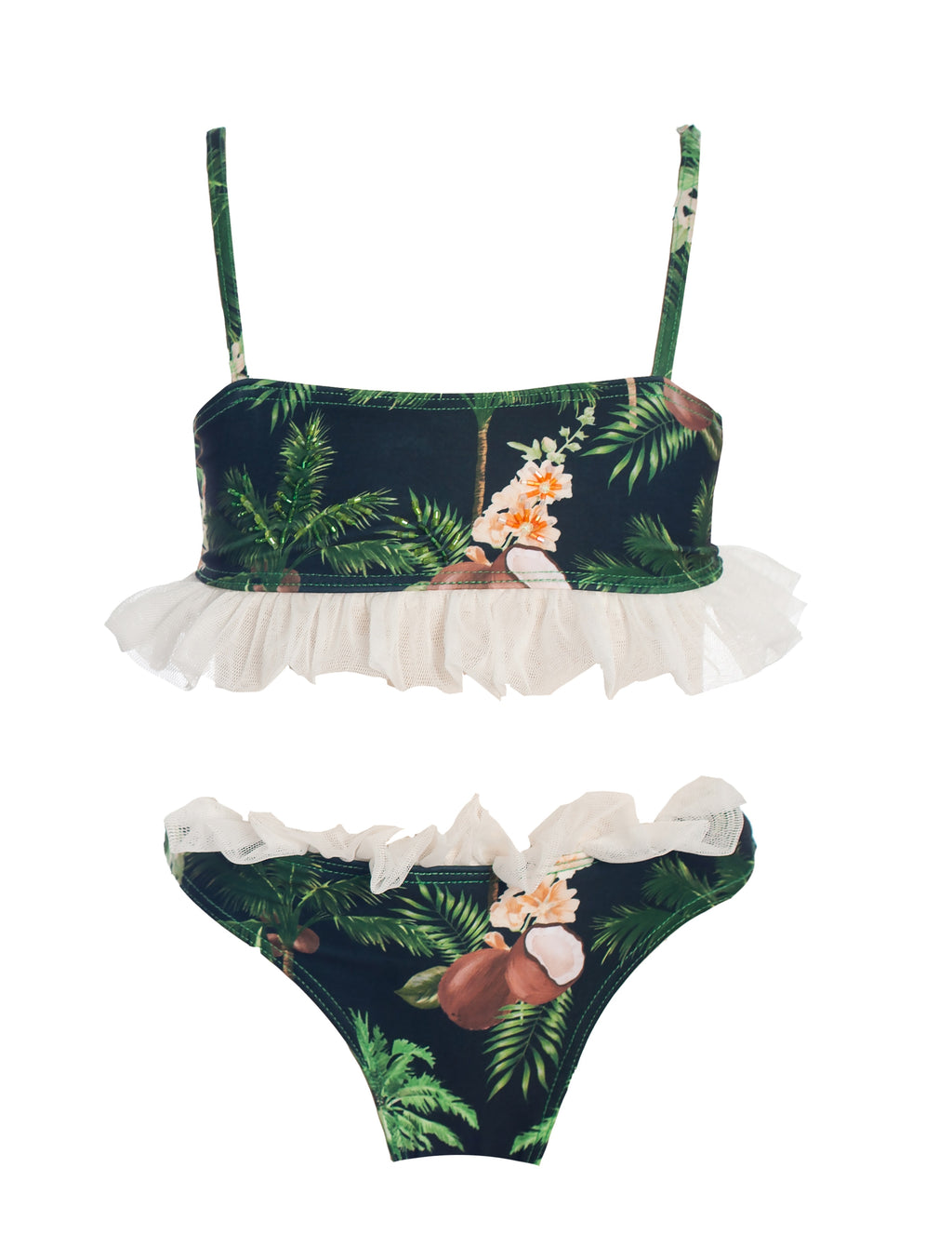 Tropical Garden Tulle Ruffle Bikini Set