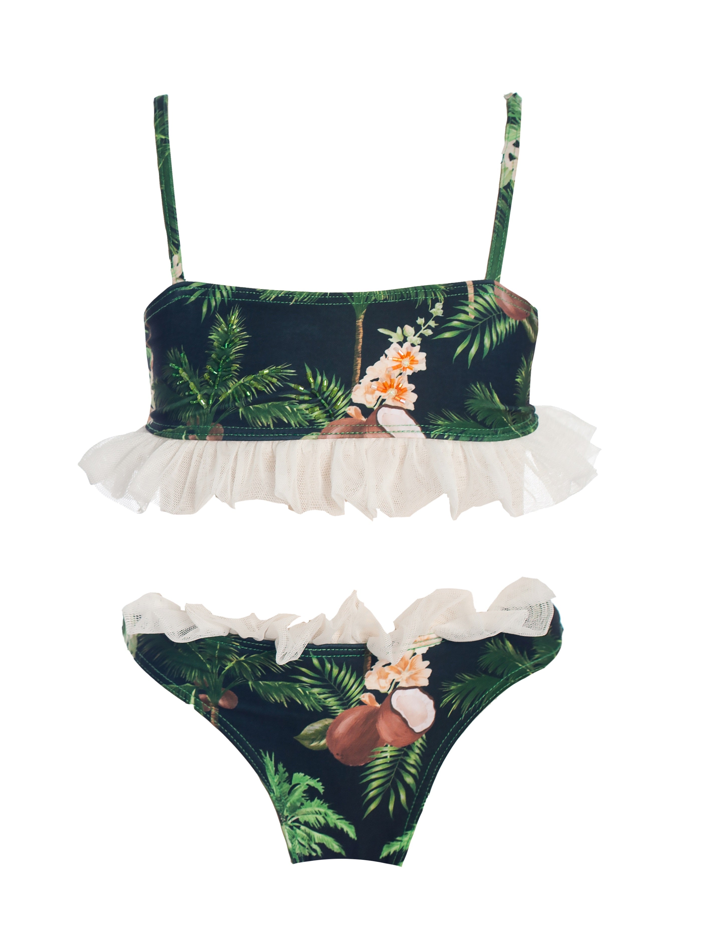 Tropical Garden Tulle Ruffle Bikini Set