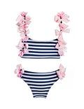 Navy Stripe Pink Bow Bikini Set