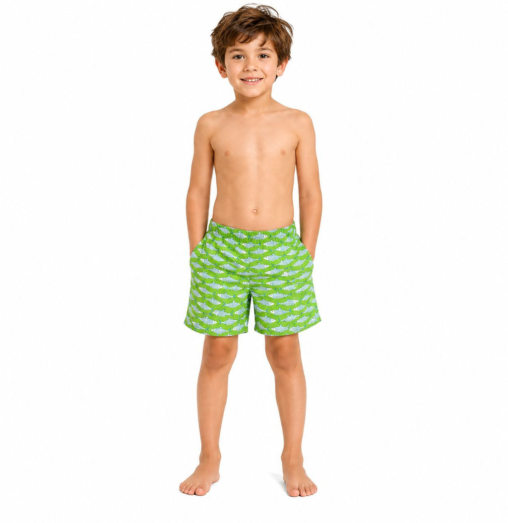 Boy's Green Fish Print Swim Shorts