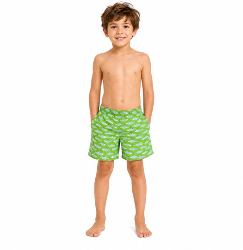 Boy's Green Fish Print Swim Shorts