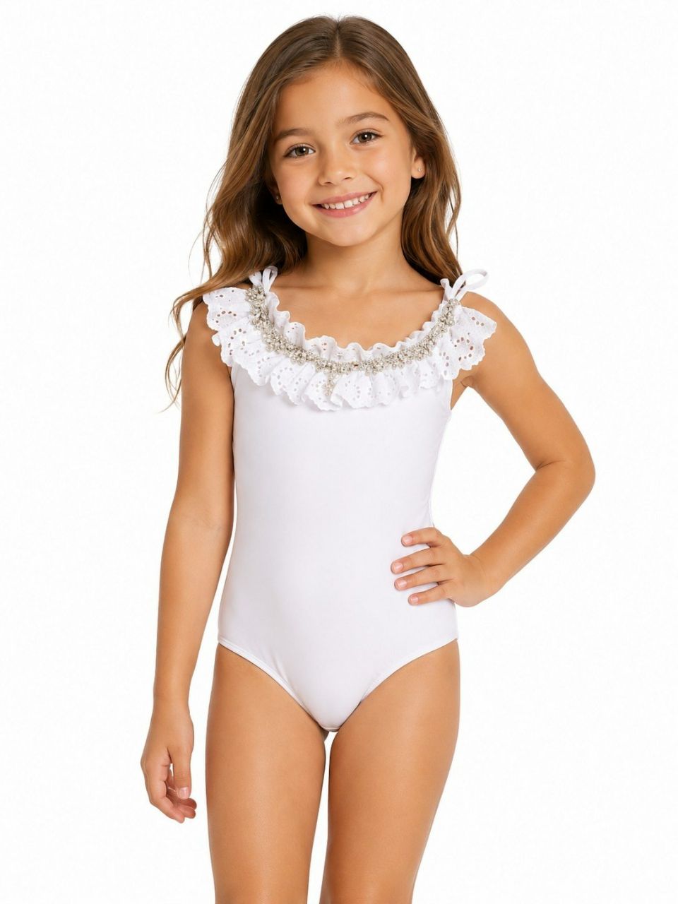 Ruffled White Swimsuit done