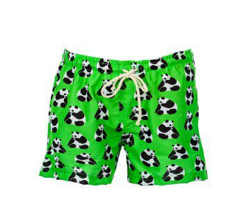 Boy's Green Panda Print Swim Shorts