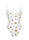 Girls' White Golden Star Print One-Piece Swimsuit