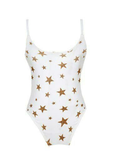 Girls' White Golden Star Print One-Piece Swimsuit