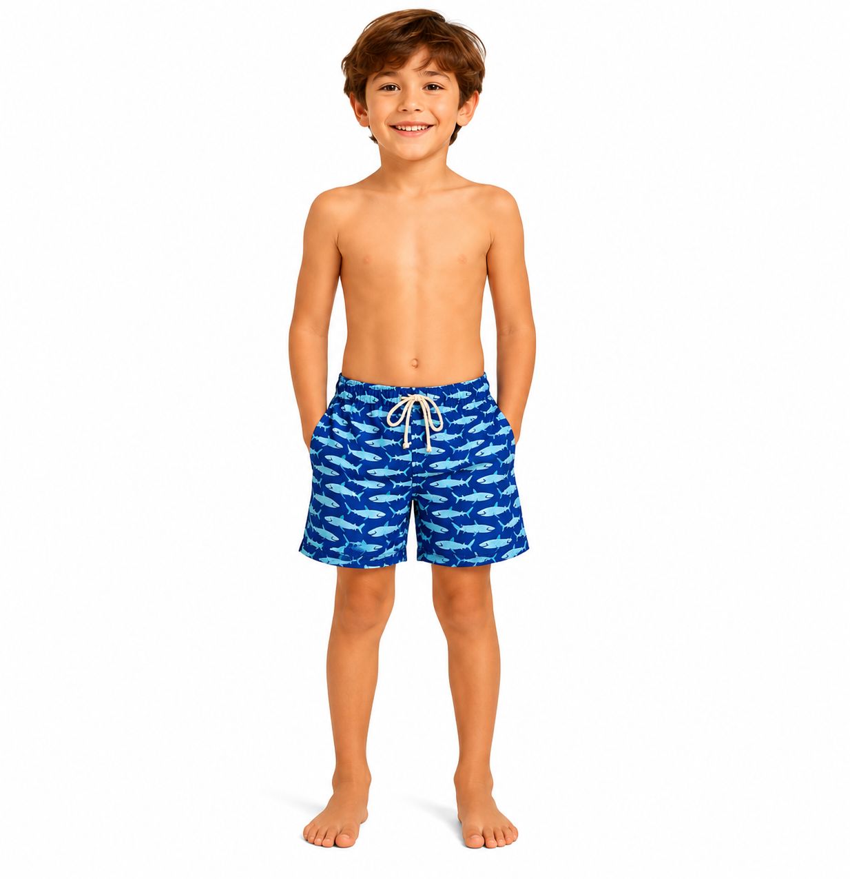 Boy's Blue Fish Print Swim Shorts