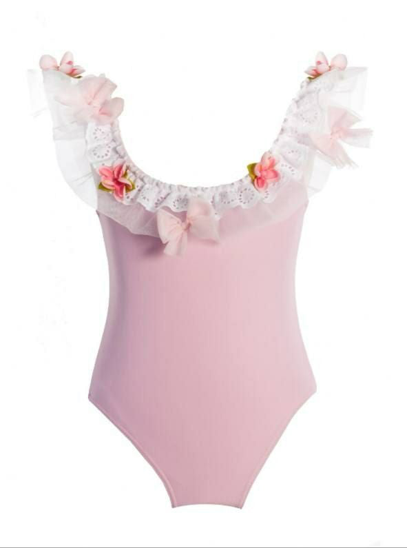 Girls’ White Edge Pink Swimsuit done