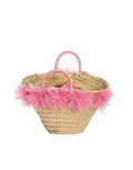 Girls' Straw Bag with Pink Tulle Flowers