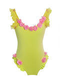 Girls' Lemon Green Swimsuit with Pink Floral