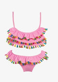 Girls' Pink Rainbow Tassel Ruffle Bikini Set