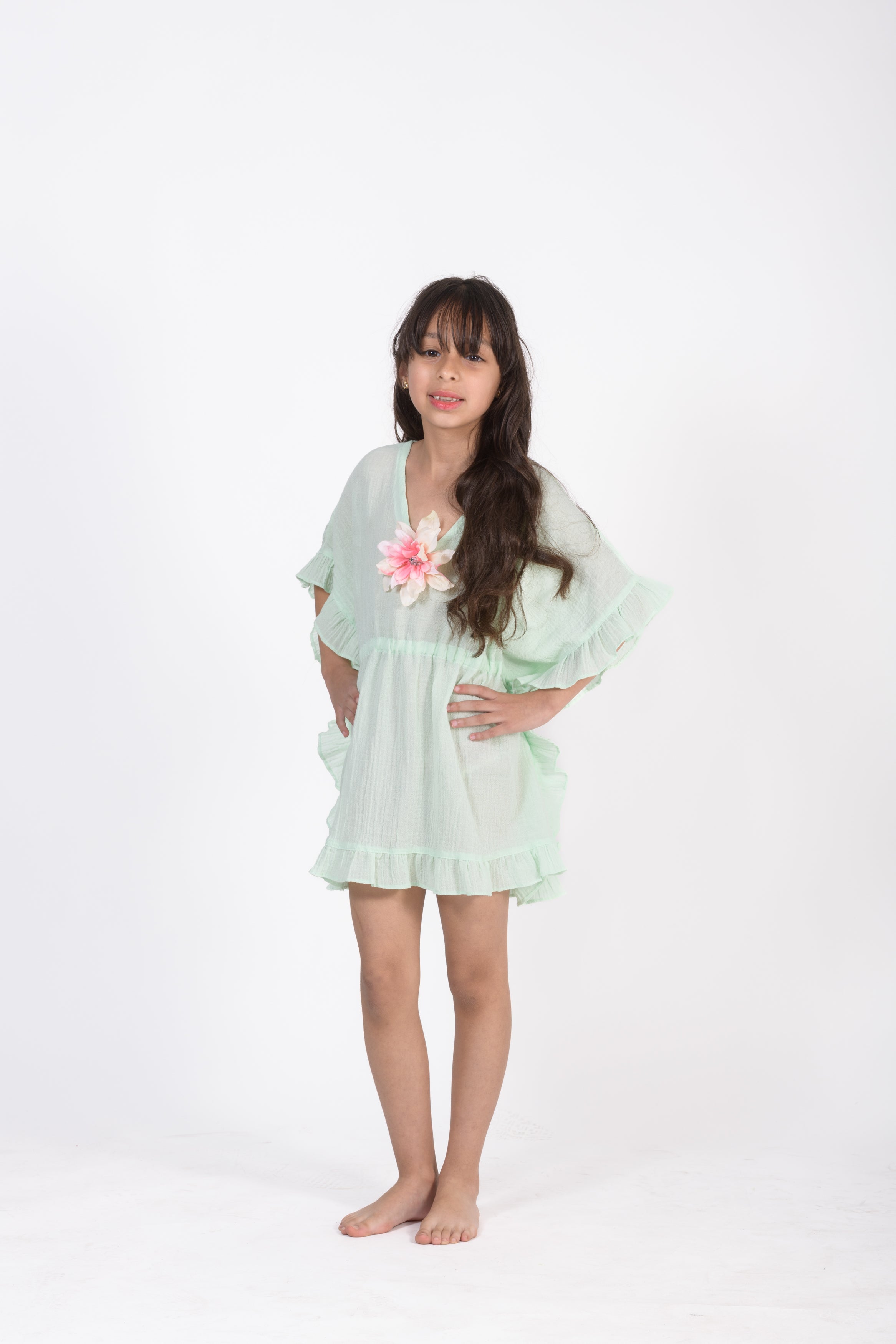 Mint Floral Ruffle Beach Cover-Up