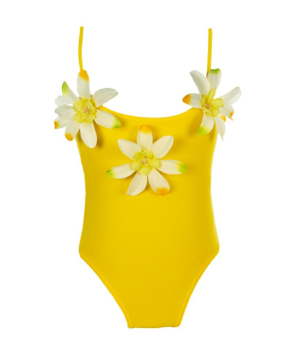 Girls' Yellow Swimsuit with White Daisy
