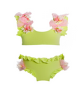 Lime Green 3D Floral Ruffle Bikini Set