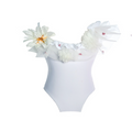 White One-Piece Swimsuit with 3D White Flower Collar