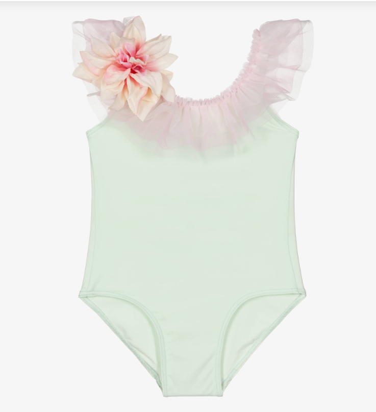 Mint Green Tulle Flower One-Piece Swimsuit done