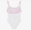White Pom-Pom Ruffle One-Piece Swimsuit