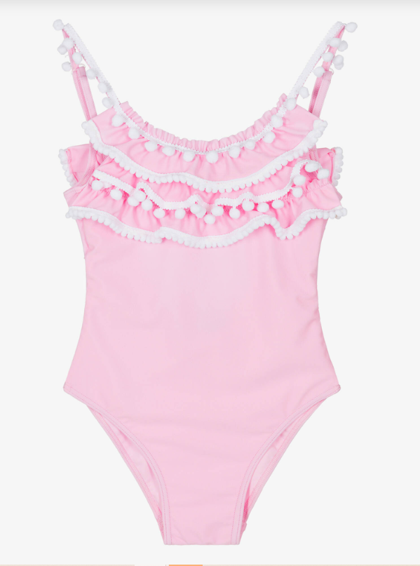 Pink Pom-Pom Ruffle One-Piece Swimsuit