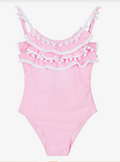 Pink Pom-Pom Ruffle One-Piece Swimsuit