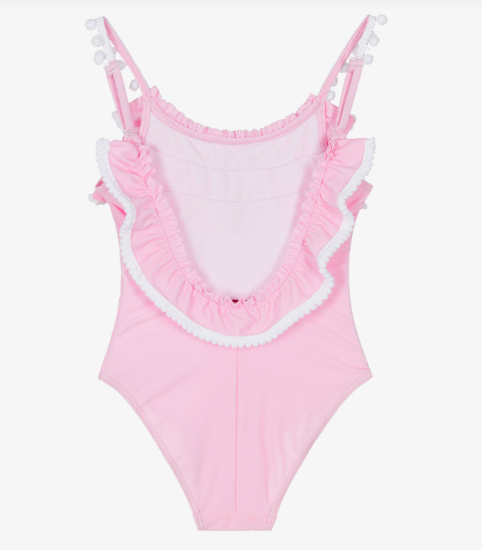 Pink Pom-Pom Ruffle One-Piece Swimsuit