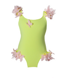 Lime Green 3D Floral Butterfly Swimwear