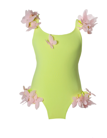 Lime Green 3D Floral Butterfly Swimwear