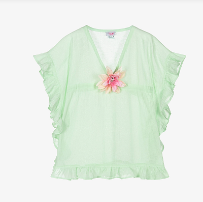 Mint Floral Ruffle Beach Cover-Up