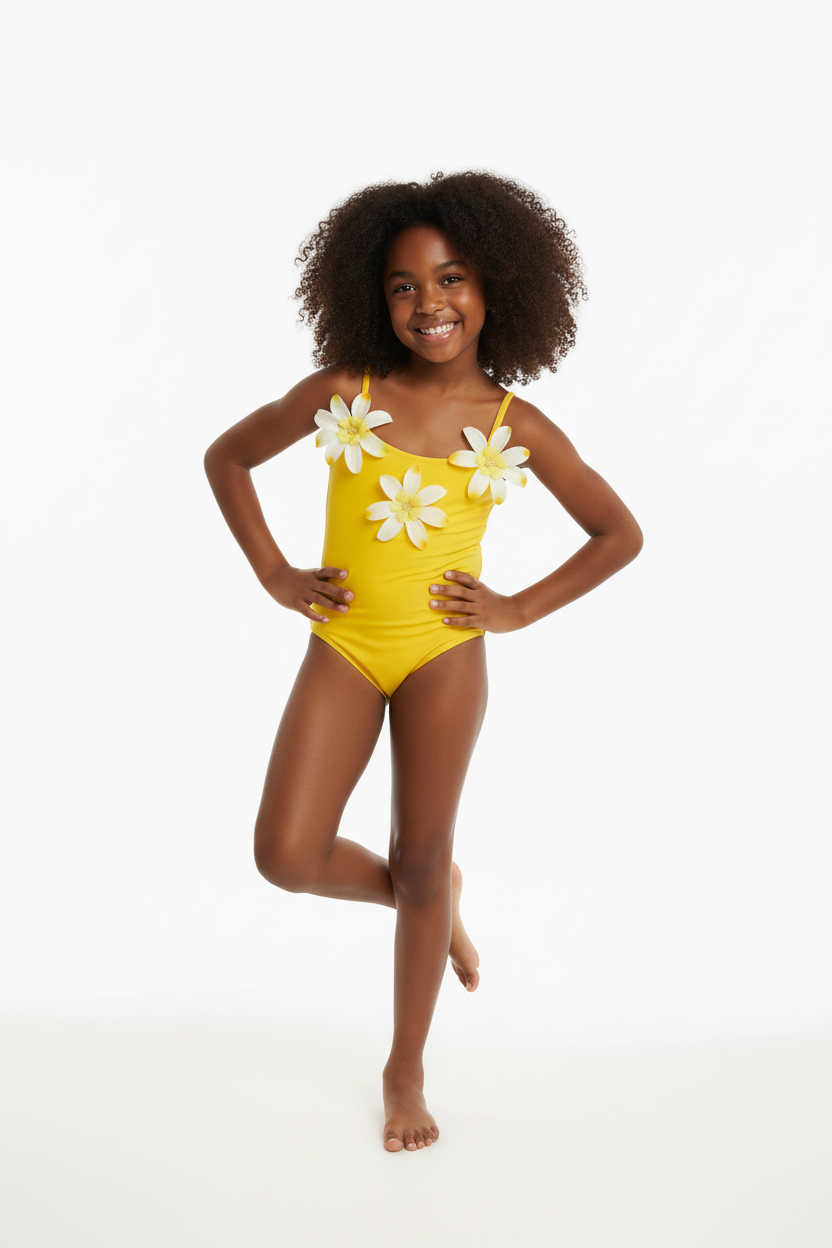 Girls' Yellow Swimsuit with White Daisy