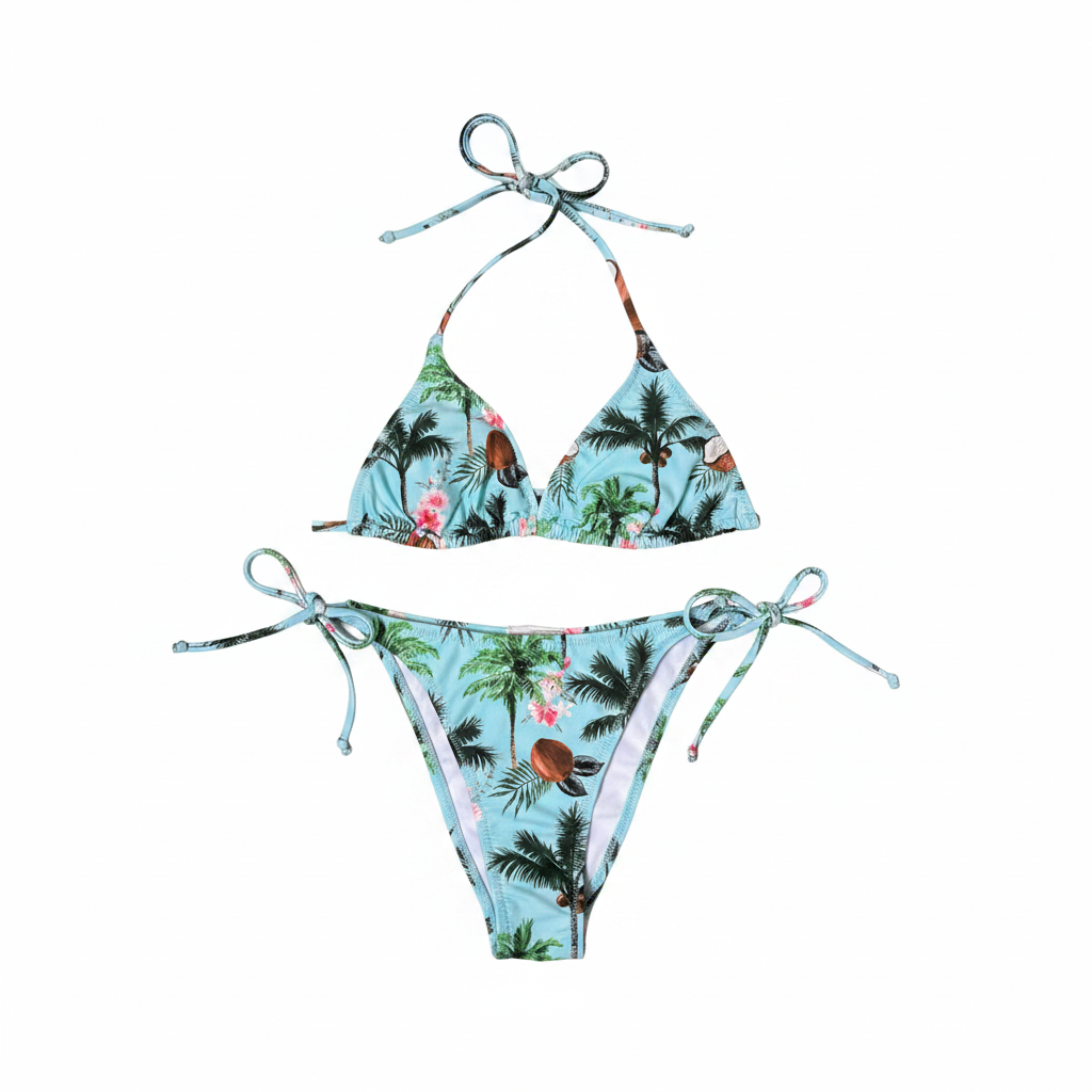 Light Blue Palm Tree Bikini – Lookbook Flat Lay
