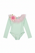 Mint Green Long Sleeve Swimsuit - White Background