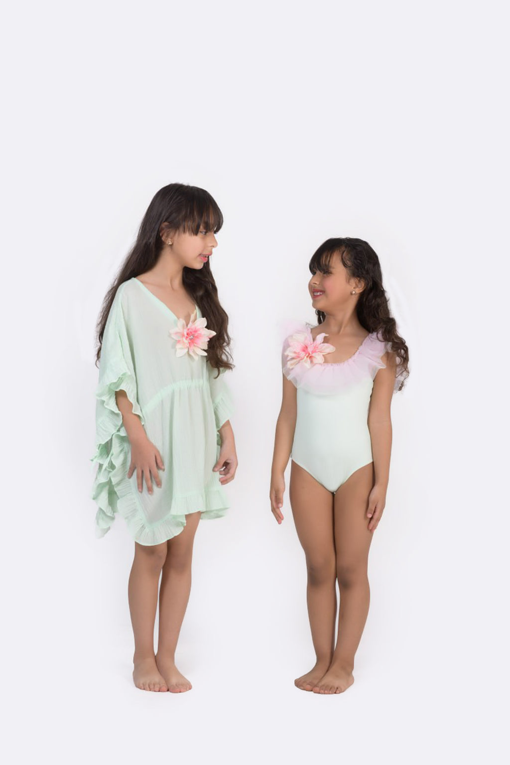 Mint Green Tulle Flower One-Piece Swimsuit done