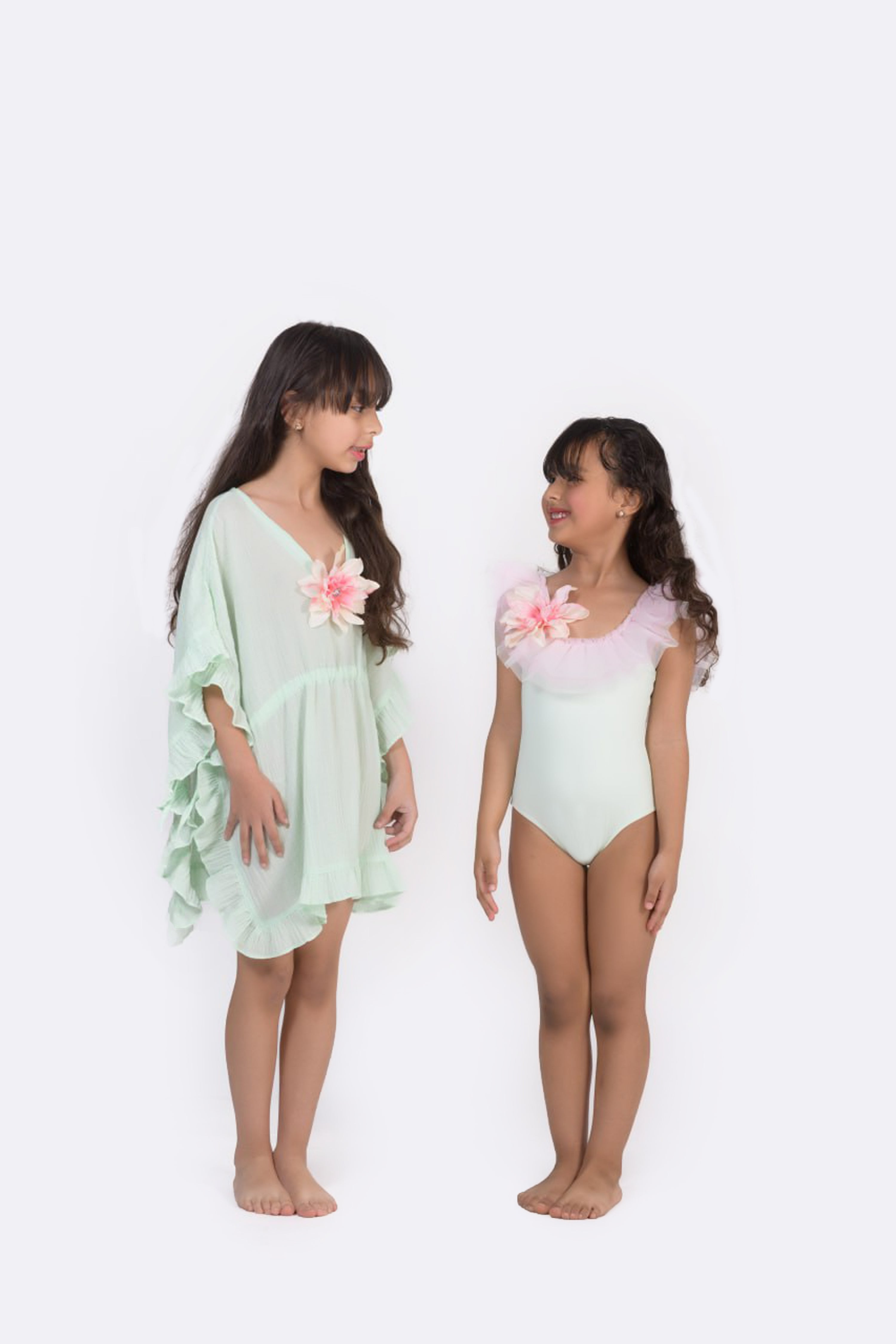 Mint Green Tulle Flower One-Piece Swimsuit done