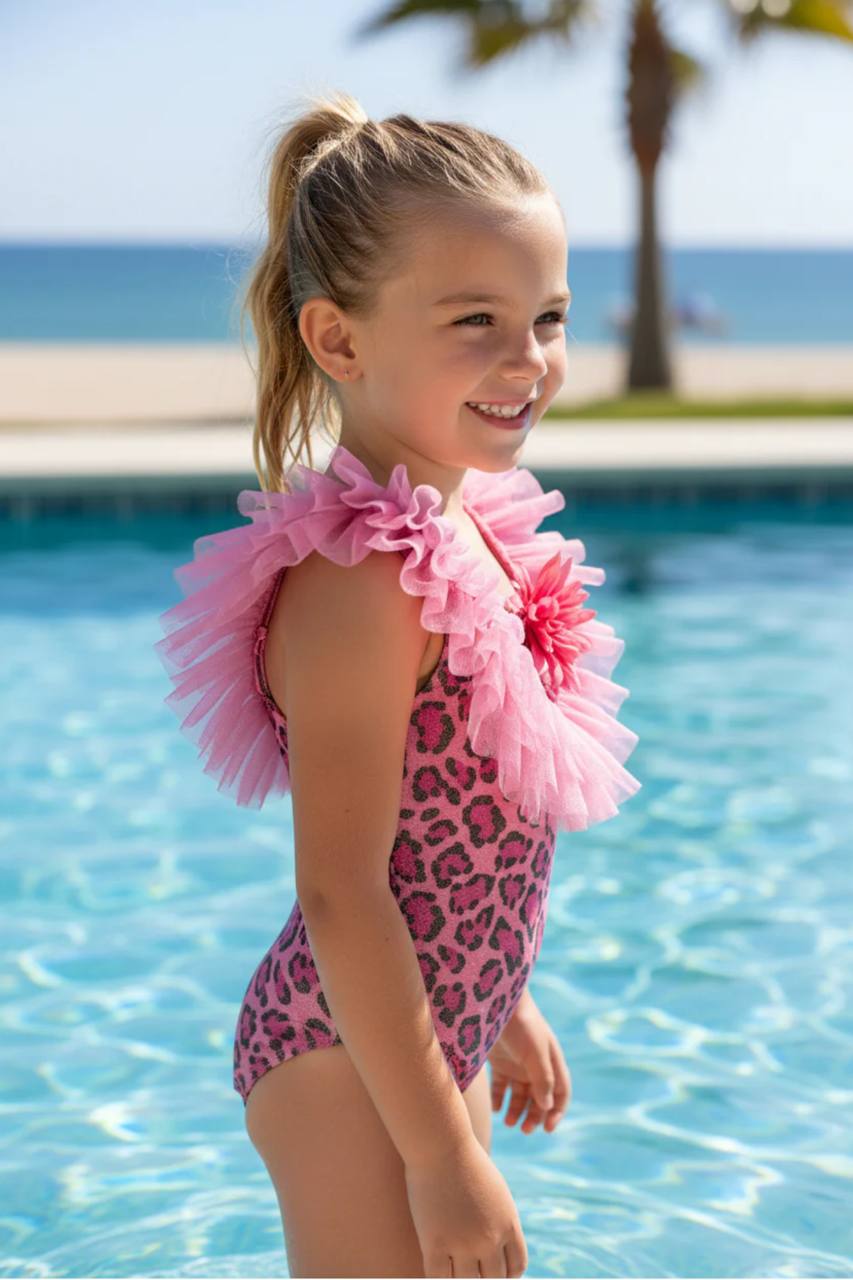 Pink Leopard Ruffle Swimsuit DONE