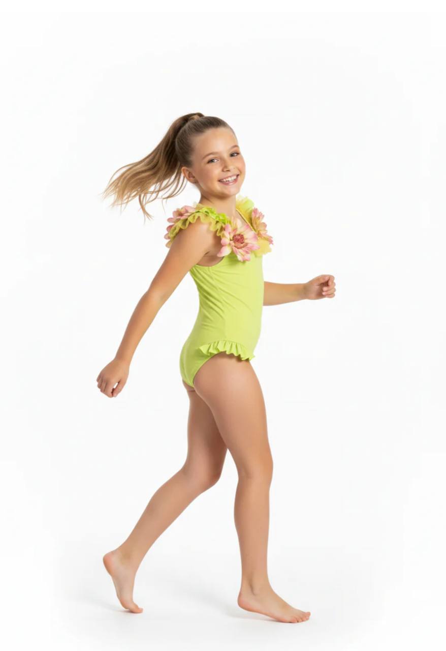 Lime Green Ruffle Flower Swimsuit done