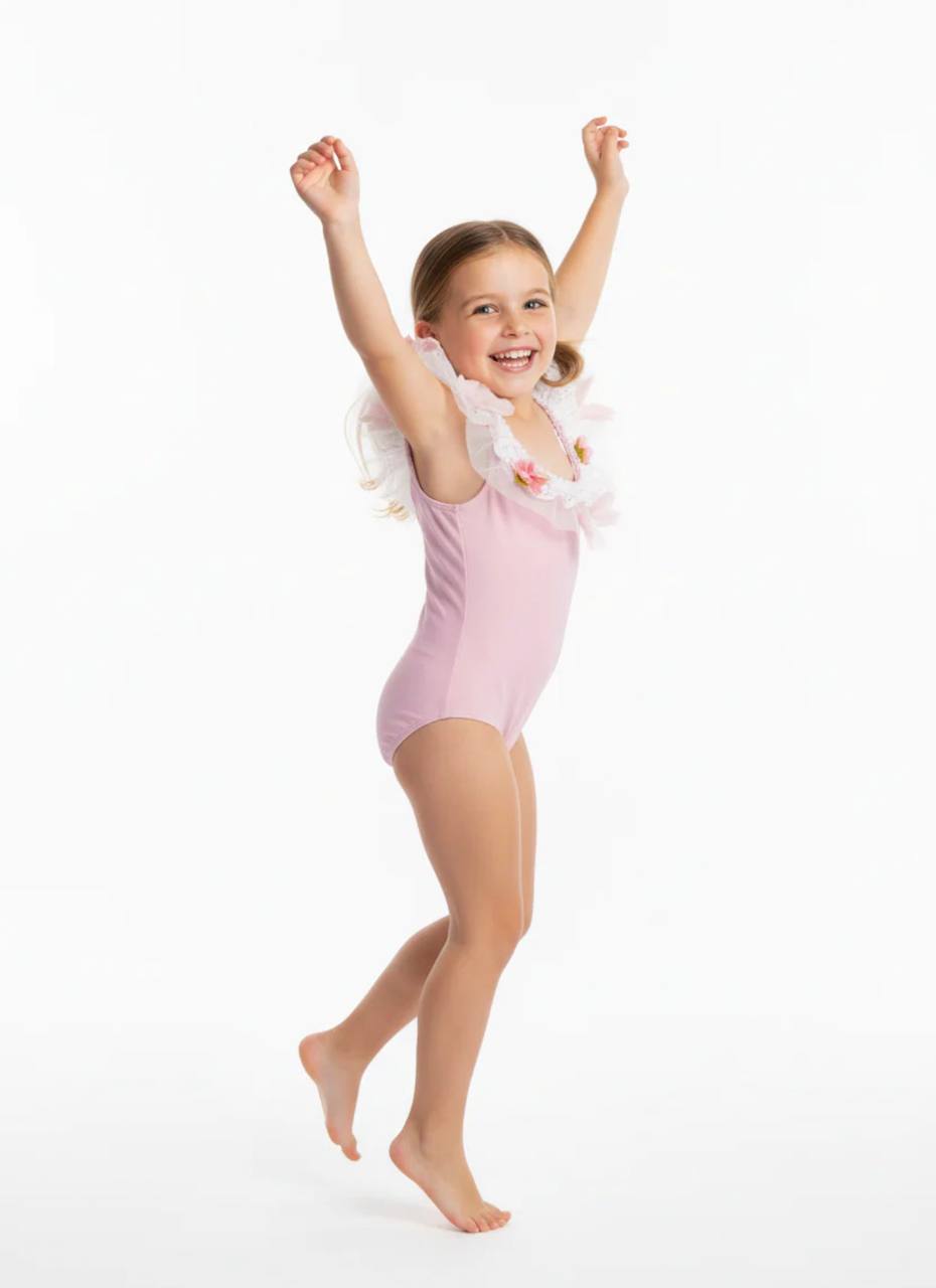 Girls’ White Edge Pink Swimsuit done