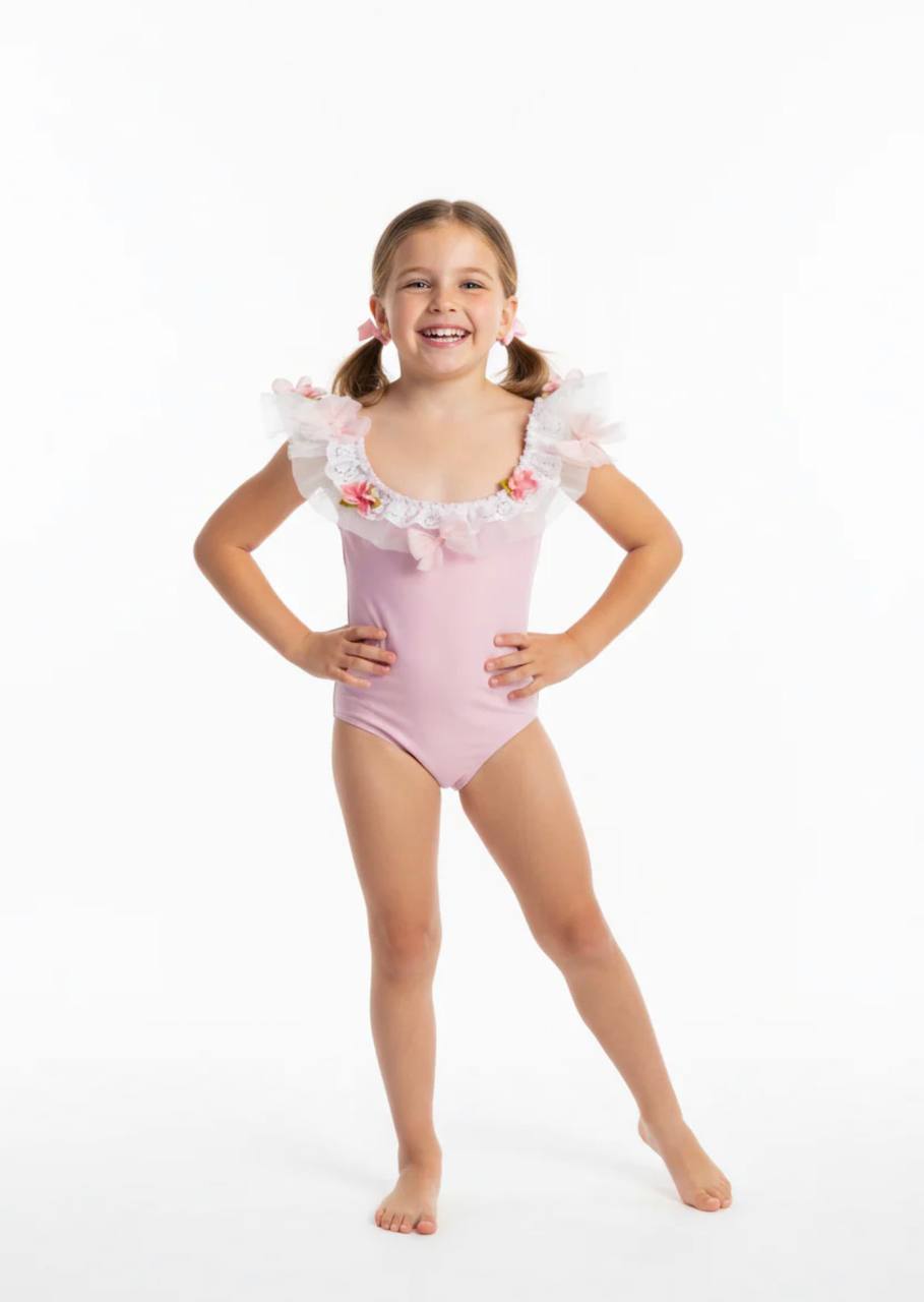 Girls’ White Edge Pink Swimsuit done