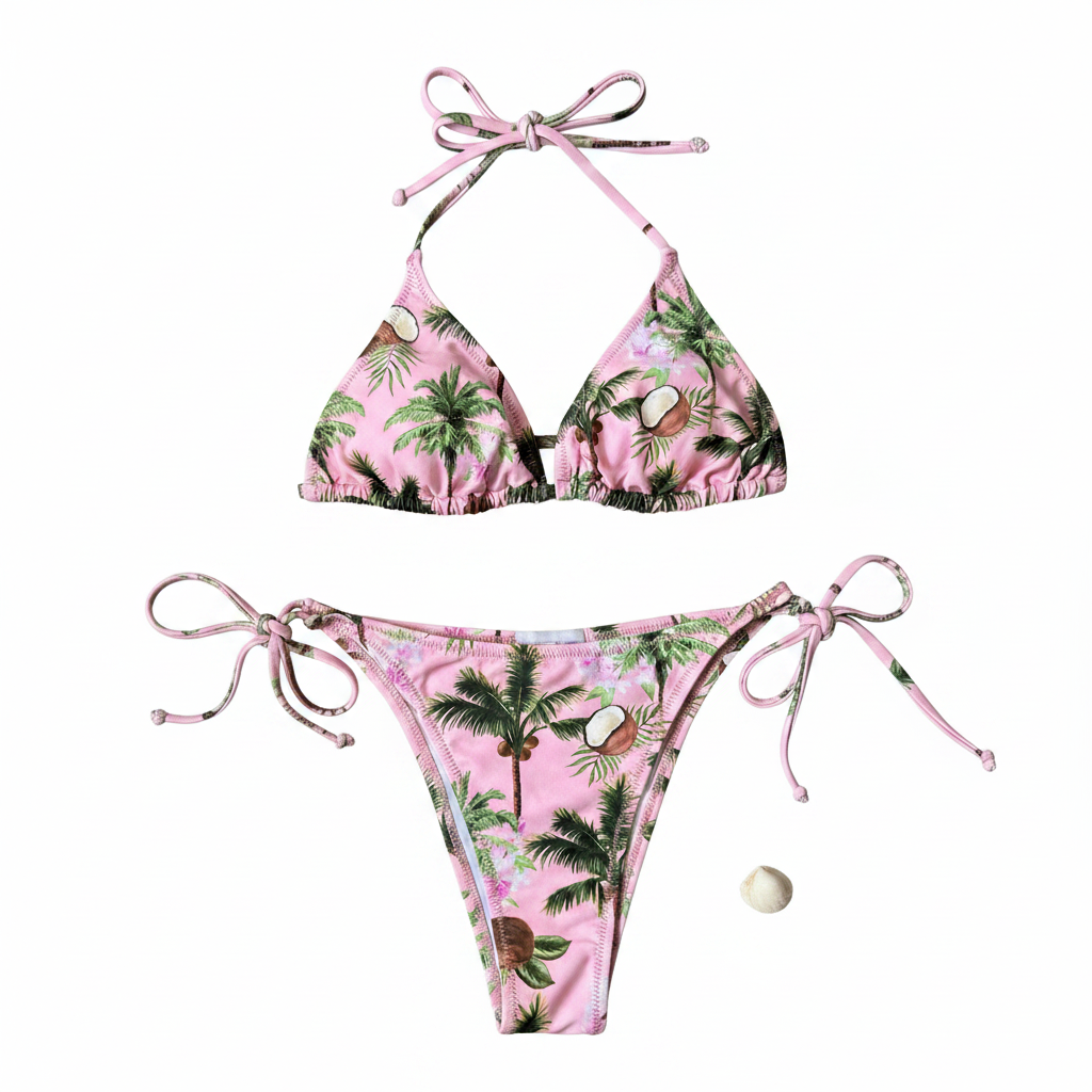 Pink Palm Tree Bikini – Lookbook Flat Lay