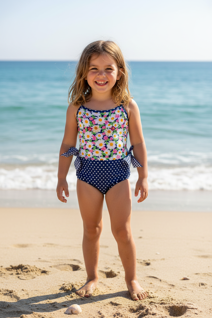 Girls' Floral & Polka Dot  Swimsuit